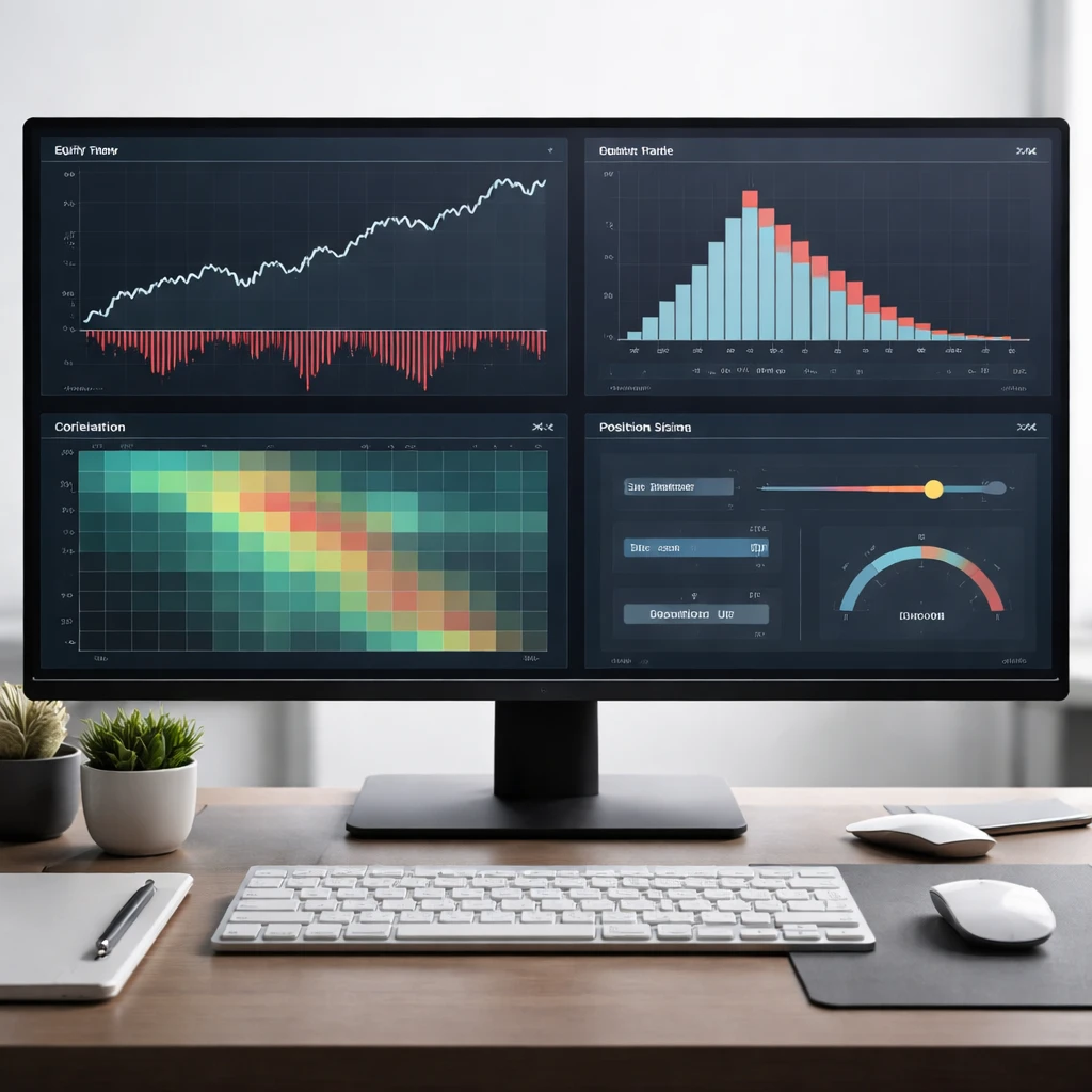 A trading workstation displaying charts that visualize position sizing, risk limits, and correlation across a portfolio.