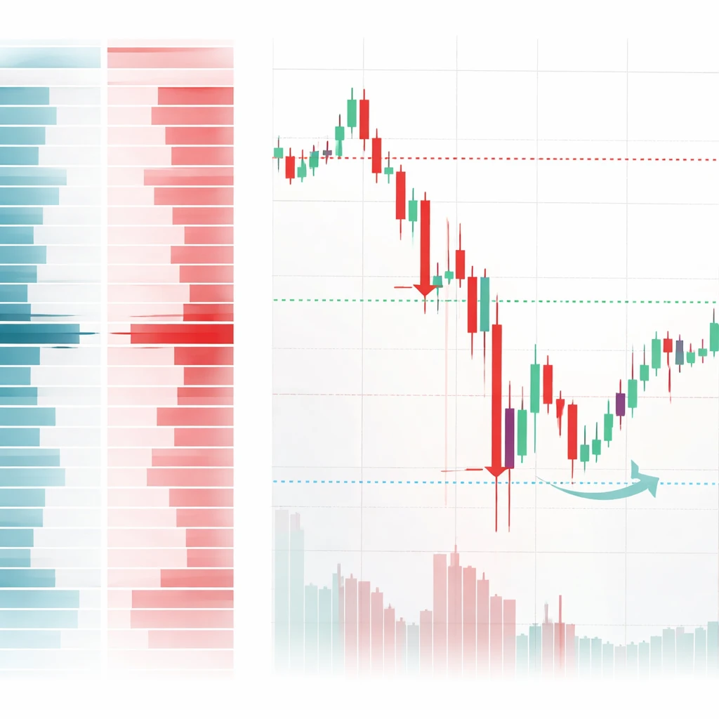 Order book and price chart illustrating how slippage shifts entry, stop, and target fills away from planned levels.