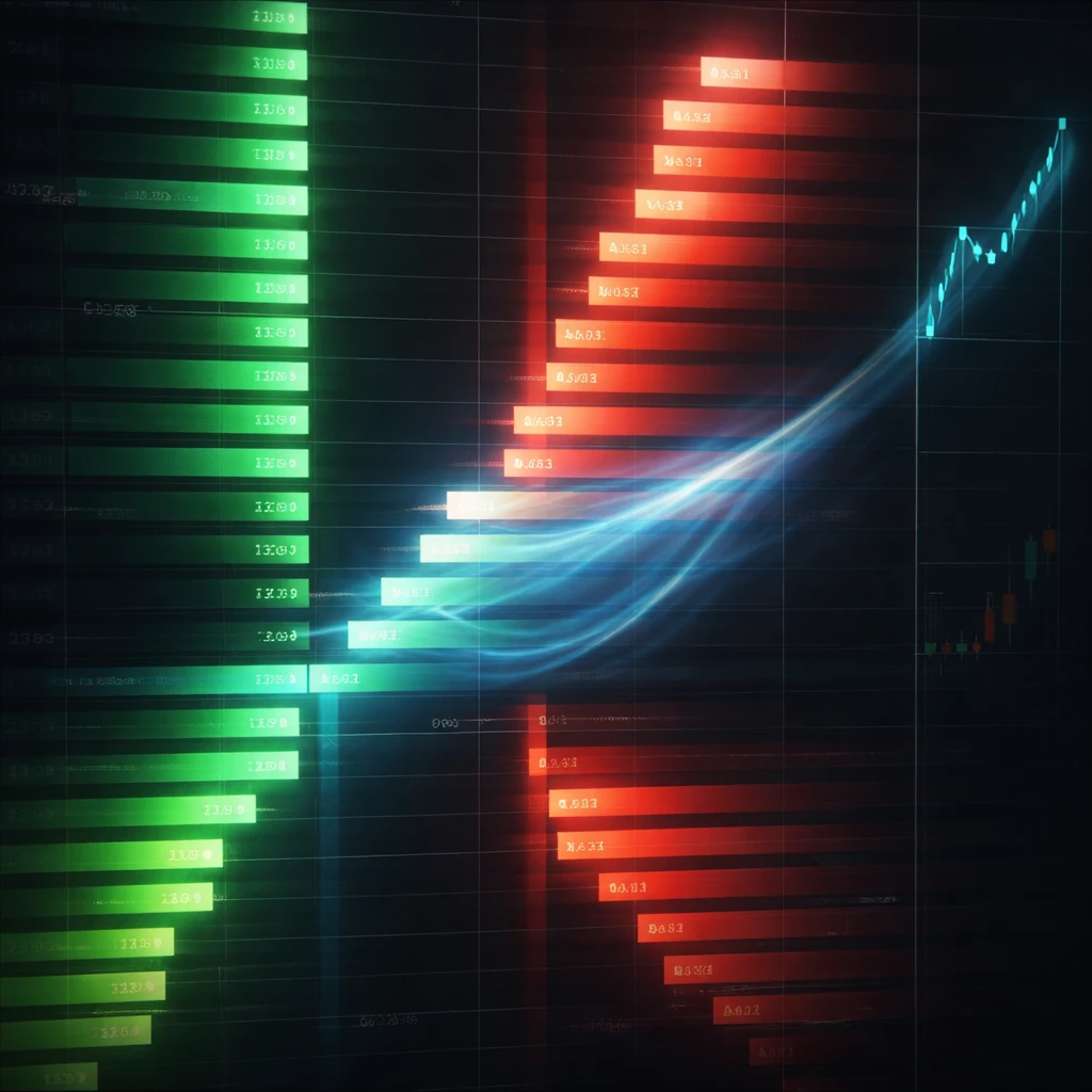 A large buy order consuming multiple levels of an order book and shifting the best offer upward.