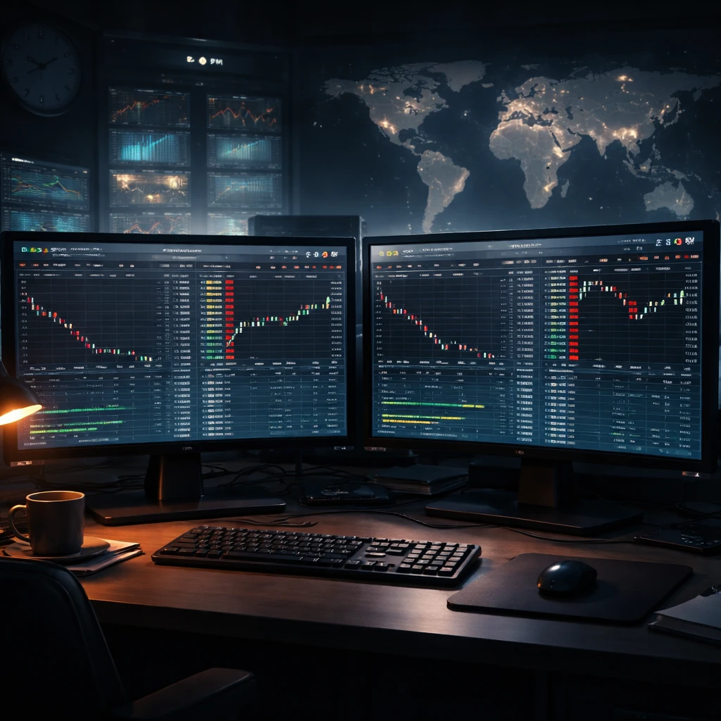 Trading desk view of electronic order books and time and sales during extended hours, with a clock indicating after-hours and pre-market times.