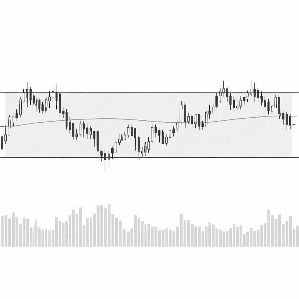 Candlestick chart illustrating a horizontal price range with repeated tests of support and resistance.