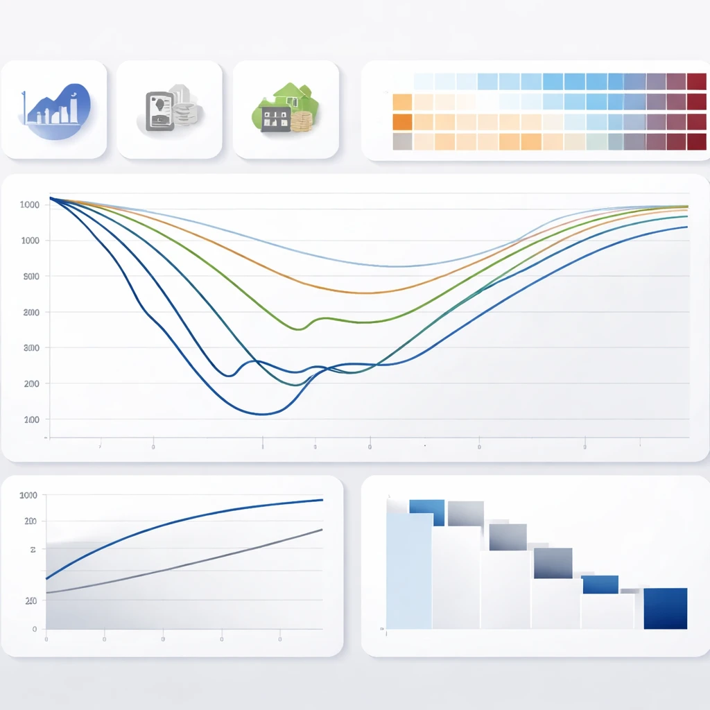 Abstract visualization of portfolio stress testing results across multiple asset classes and scenarios.