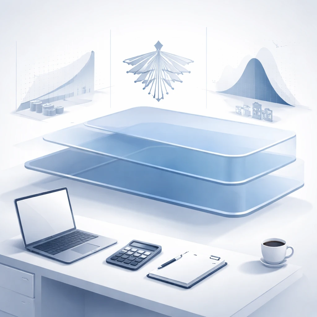 Conceptual visualization of valuation as overlapping ranges with sensitivity and probability elements.