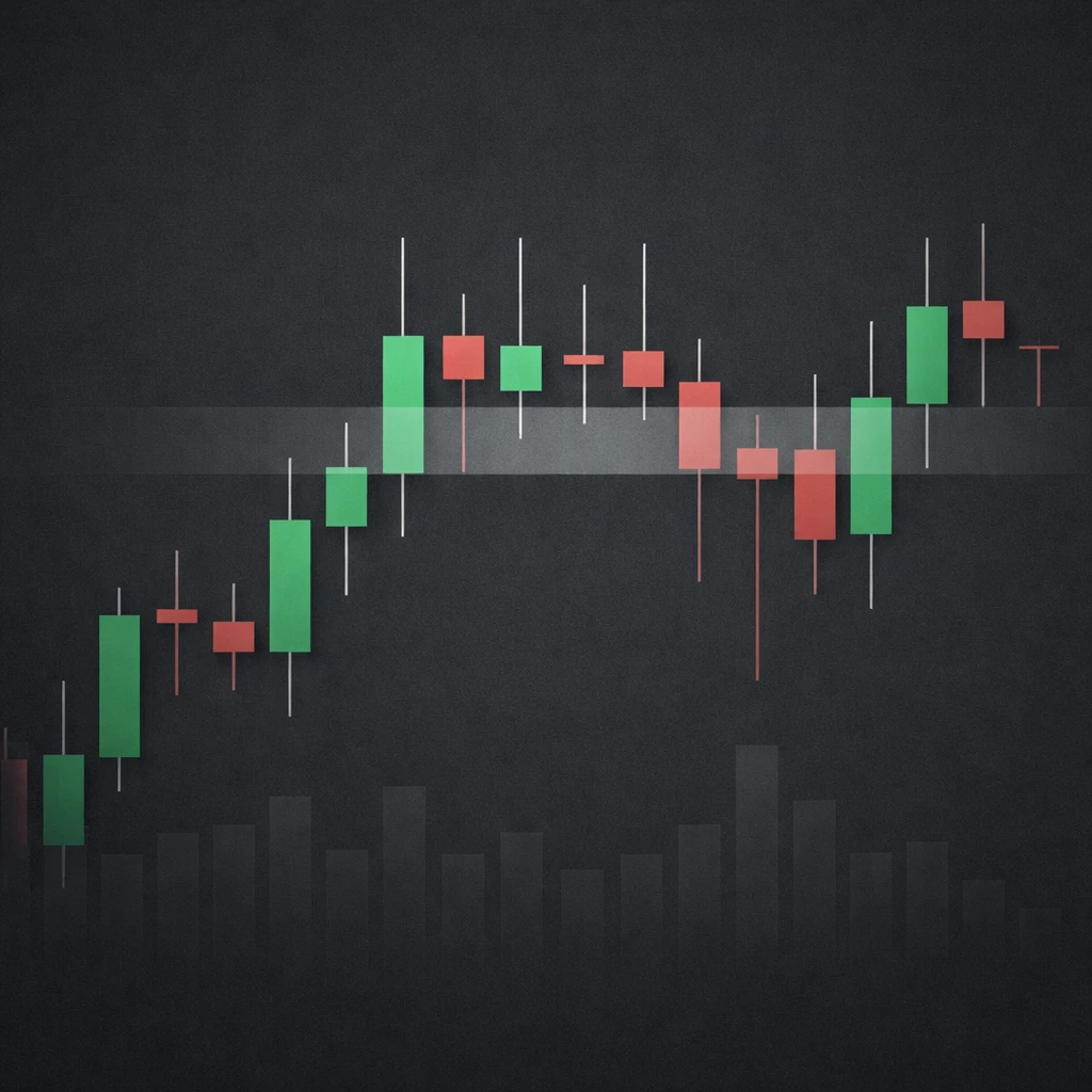 Candlestick chart showing multiple long wicks near a price zone, illustrating market rejection.