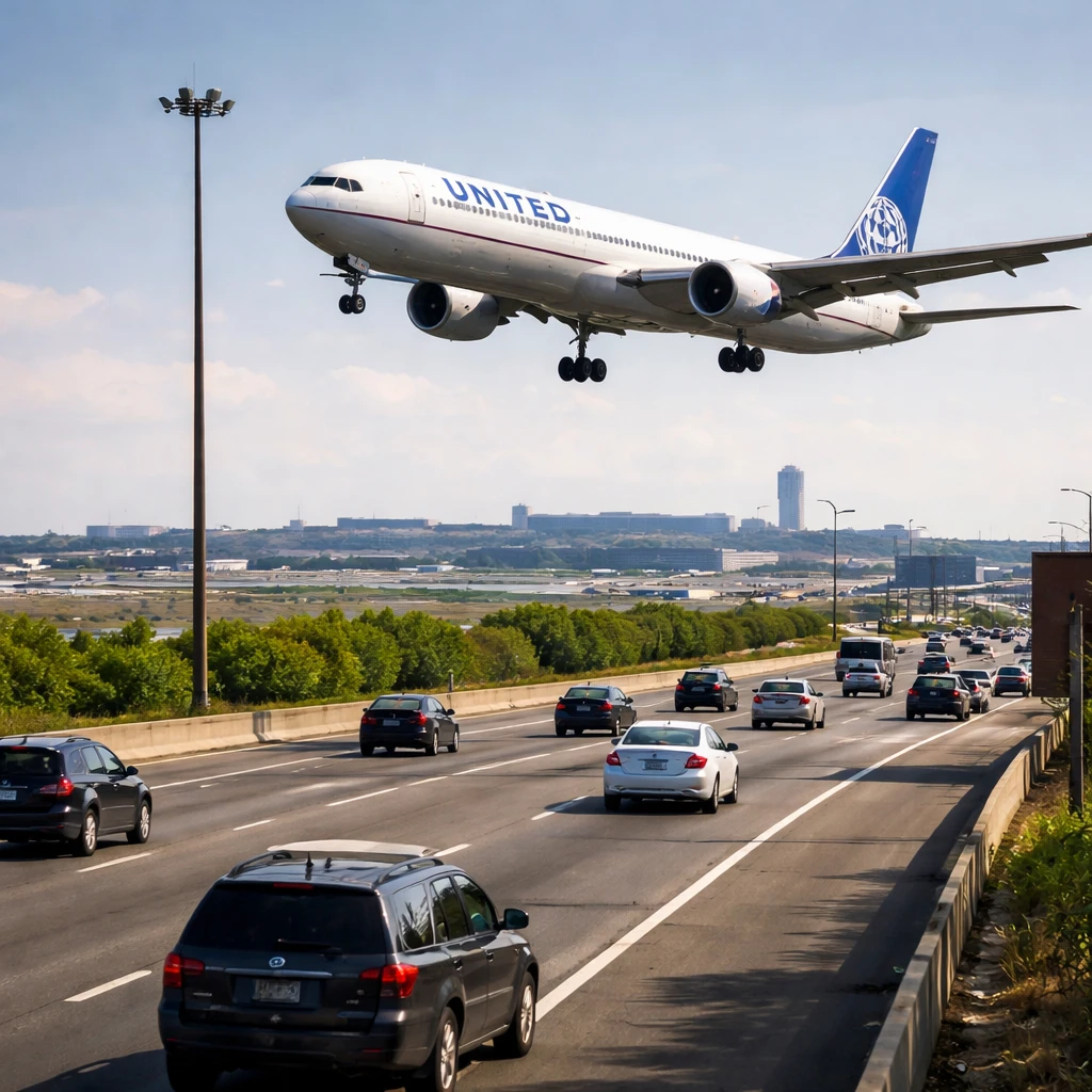 United Flight Clips Vehicle and Light Pole Near Newark During Final Approach