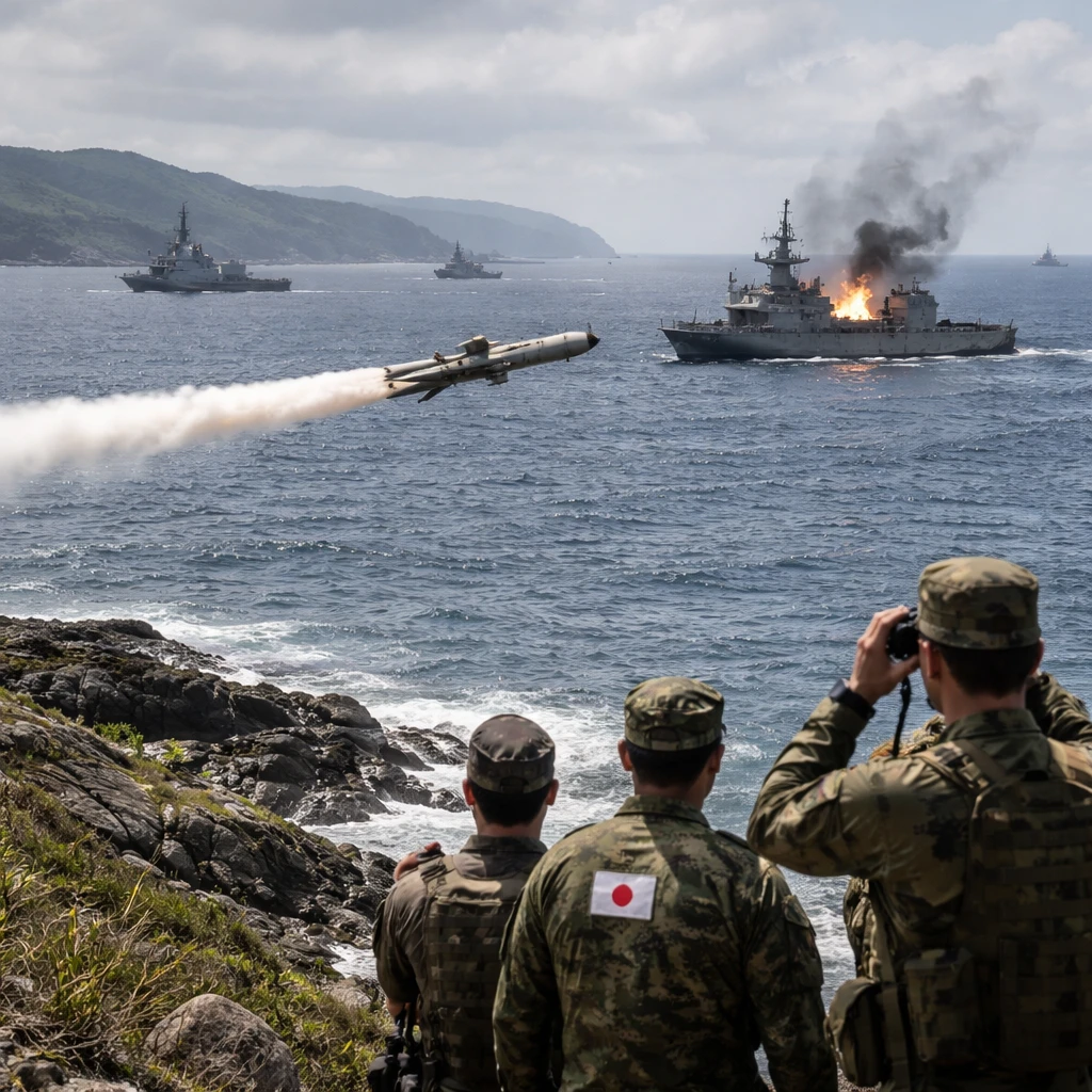 Japan Launches Type 88 Anti-Ship Missile During Multinational Drill Off Northern Philippines
