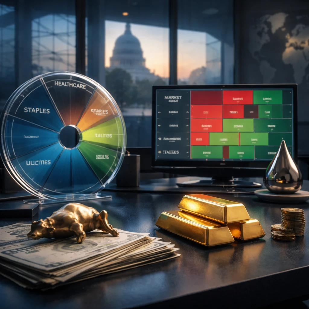 Risk-off into the bell: banks slump, defensives firm, metals bid as tariff fog lingers