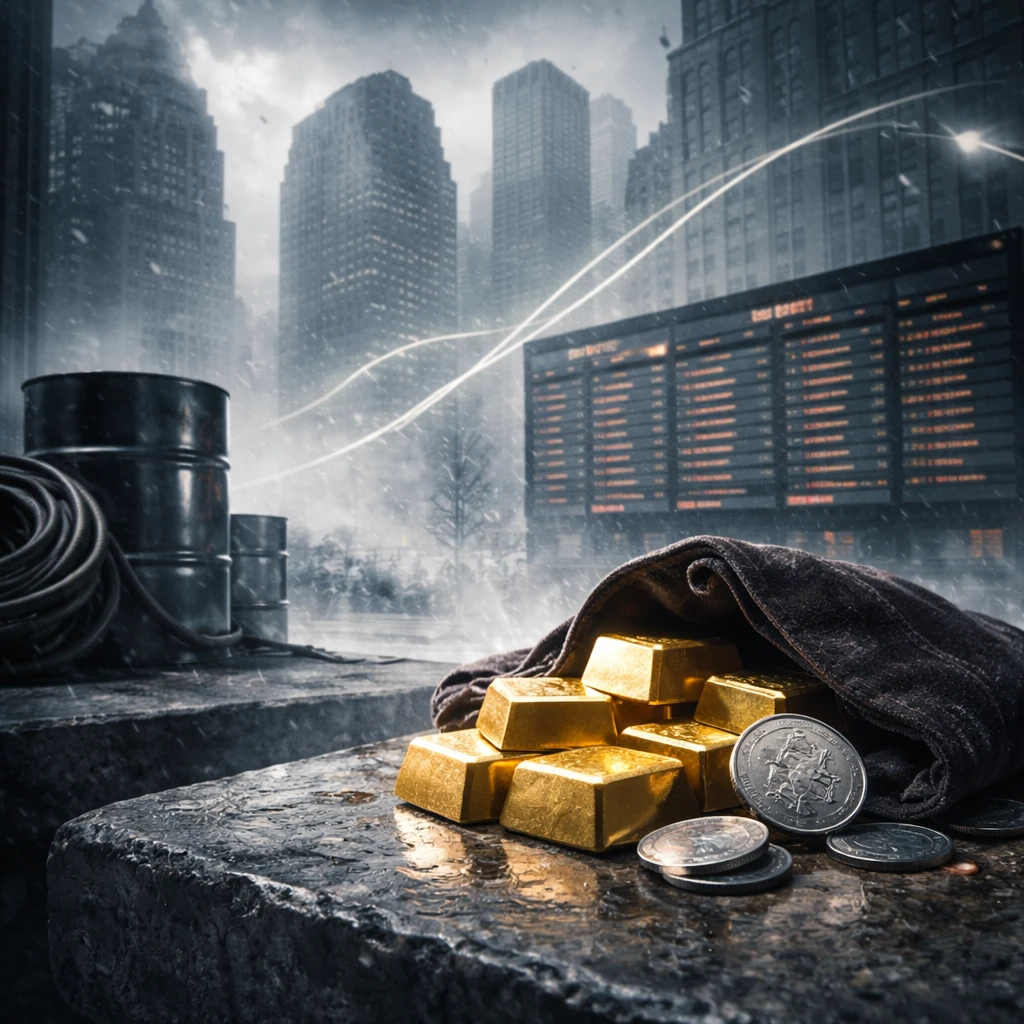 Risk-off midday: banks slide and small caps slump as gold surges; tariff fog and winter storm unsettle the tape